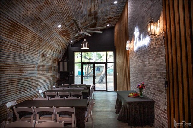 420 N Mayberry Rd, Alton, TX 78573 - dining space featuring ceiling fan, wood finished floors, wooden ceiling, and recessed lighting
