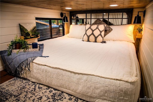 420 N Mayberry Rd, Alton, TX 78573 - bedroom featuring wooden ceiling, wood finished floors, recessed lighting, and wood walls
