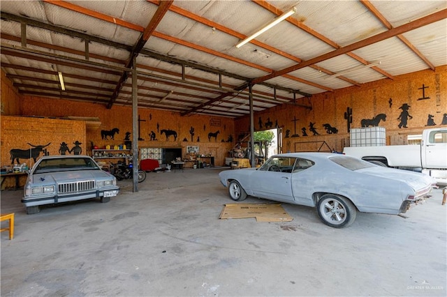 garage with a workshop area