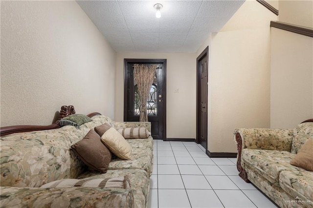 living room with light tile patterned flooring