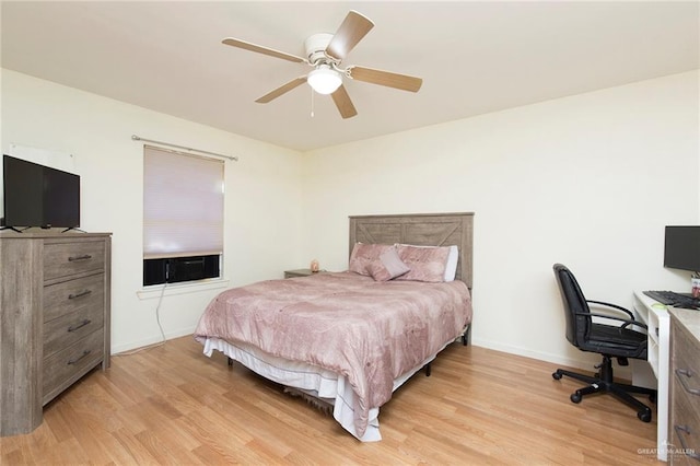 bedroom featuring ceiling fan and light hardwood / wood-style floors