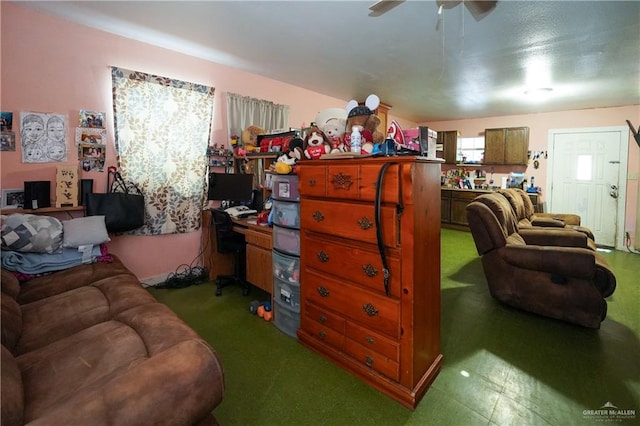 living room with ceiling fan