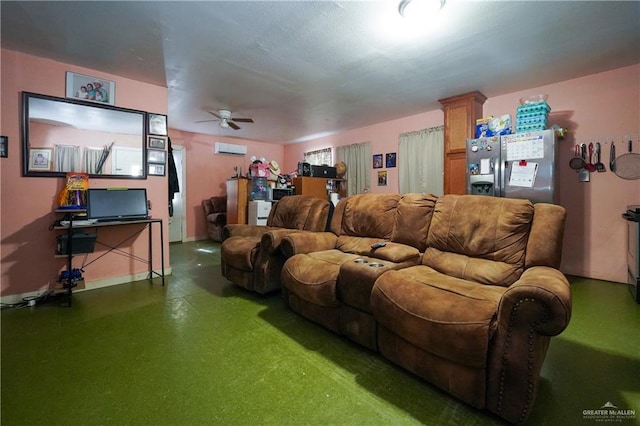 living room featuring ceiling fan