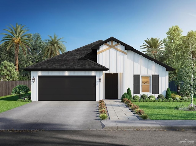 view of front facade featuring a garage and a front lawn