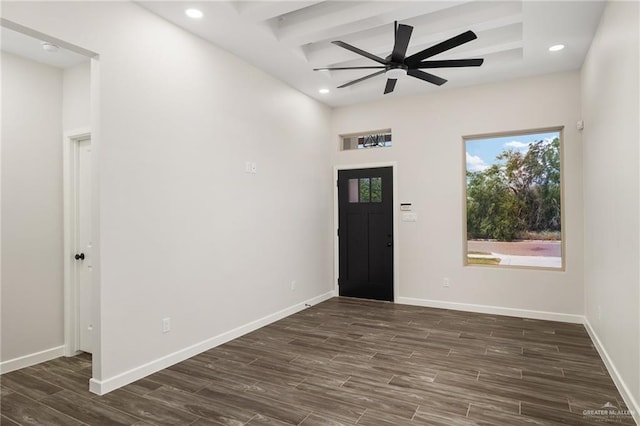 3312 Saturn St, Edinburg, TX 78542 - entryway featuring recessed lighting, coffered ceiling, dark wood-style floors, beamed ceiling, and baseboards