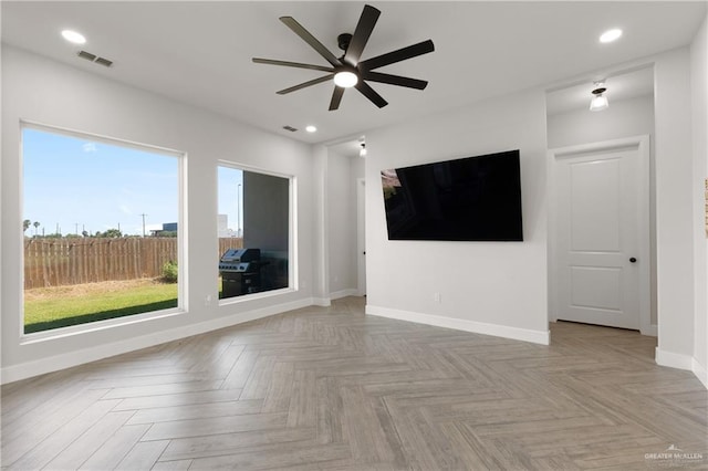 3702 Bea Ave, Harlingen, TX 78552 - interior space with ceiling fan, baseboards, visible vents, and recessed lighting