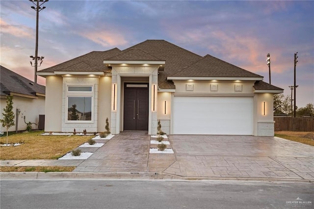 prairie-style house featuring a garage