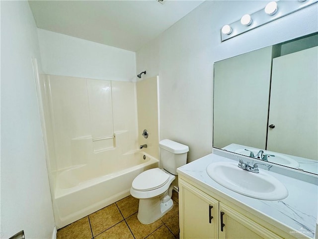 full bathroom featuring tile patterned flooring, vanity,  shower combination, and toilet