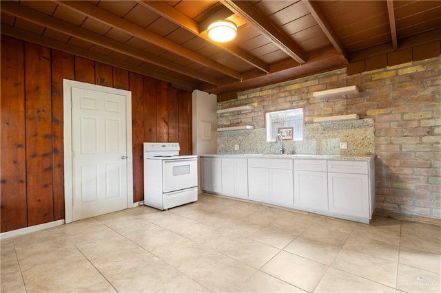 washroom with sink, wood ceiling, and wood walls