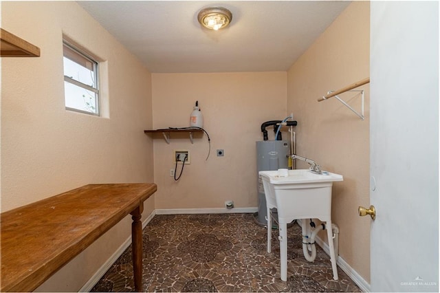 laundry room featuring washer hookup, water heater, and hookup for an electric dryer