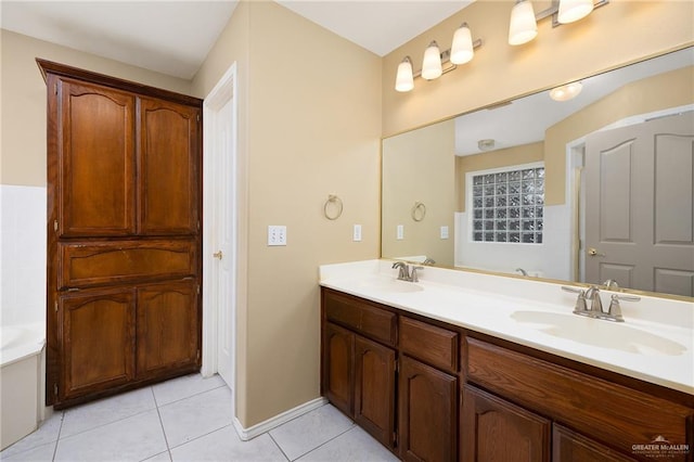 bathroom with vanity and tile patterned flooring