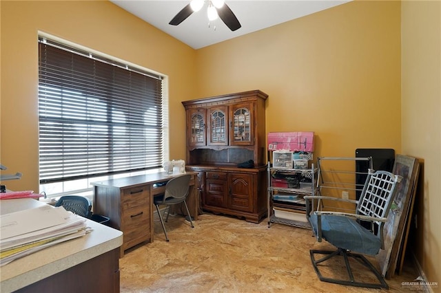 home office with ceiling fan