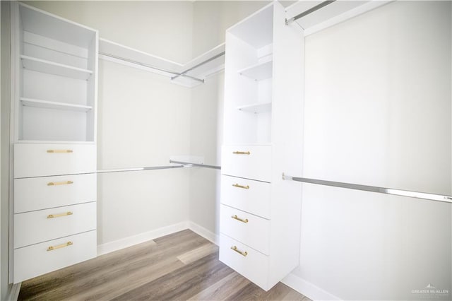 walk in closet with light hardwood / wood-style floors