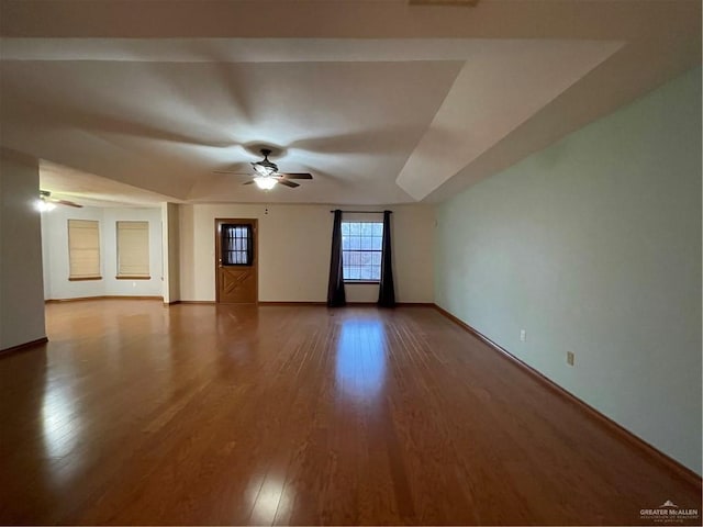 unfurnished room featuring hardwood / wood-style flooring and ceiling fan