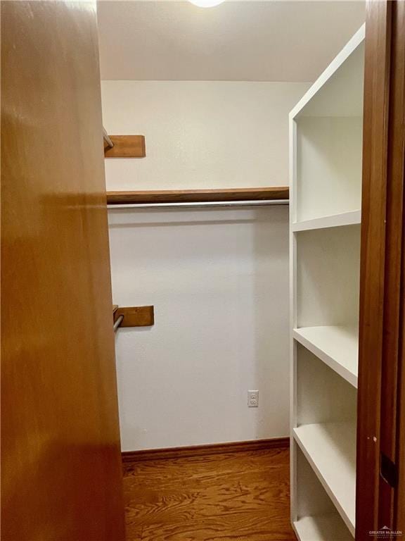 walk in closet with hardwood / wood-style flooring