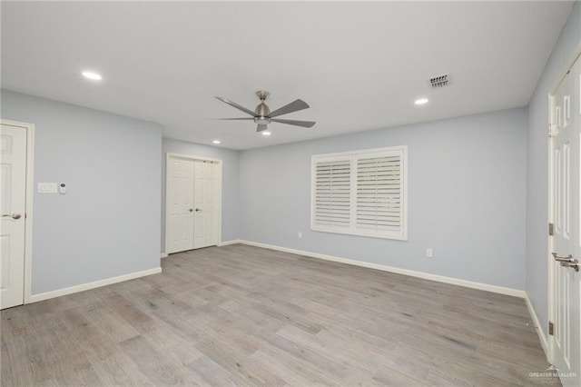 106 E Ithaca Ave, Mcallen, TX 78501 - empty room with ceiling fan, recessed lighting, baseboards, and light wood-style floors