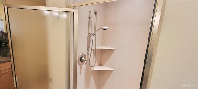 interior space with a stall shower