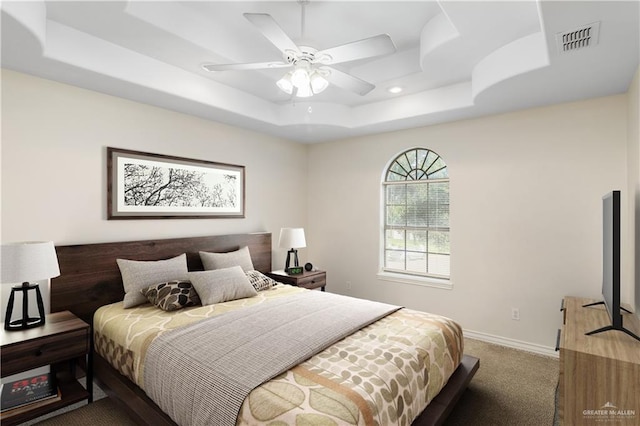1711 Solar Dr, Mission, TX 78574 - bedroom featuring a tray ceiling, carpet floors, baseboards, ceiling fan, and recessed lighting