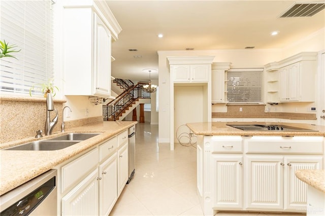 5501 N 8th St, Mcallen, TX 78504 - kitchen with a sink, visible vents, open shelves, black electric stovetop, and dishwasher