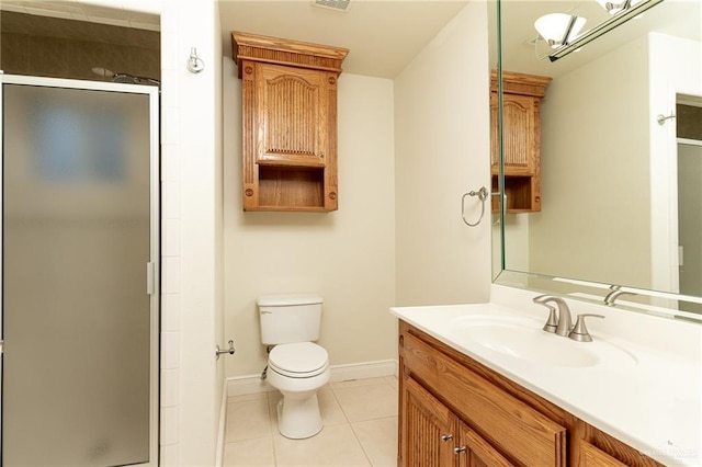 5501 N 8th St, Mcallen, TX 78504 - bathroom featuring a shower stall, tile patterned floors, vanity, baseboards, and toilet