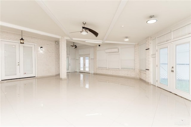 5501 N 8th St, Mcallen, TX 78504 - tiled empty room with a wall mounted AC, ceiling fan, and french doors