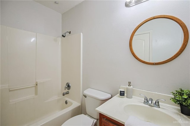 full bathroom featuring  shower combination, toilet, and vanity