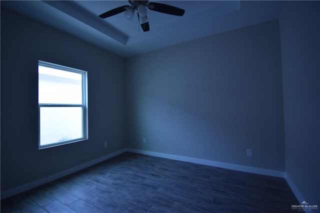 3131 Stark Rd, Weslaco, TX 78596 - unfurnished room with healthy amount of natural light, a raised ceiling, a ceiling fan, and wood finished floors