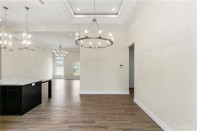 3317 Yellowhammer Ave, Mcallen, TX 78504 - unfurnished dining area featuring a chandelier, wood finished floors, baseboards, ornamental molding, and recessed lighting