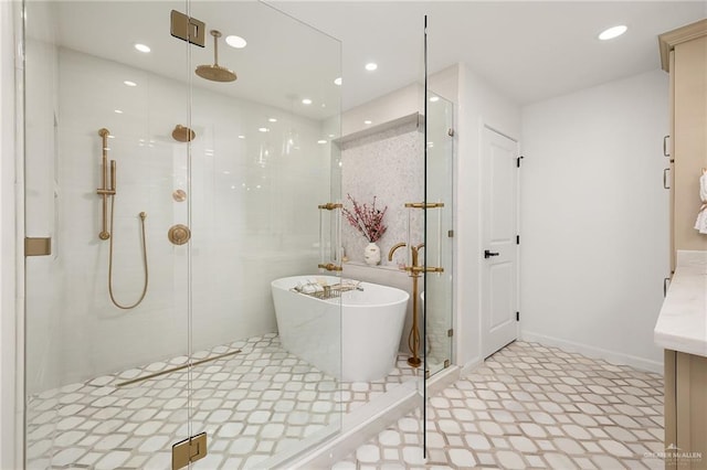 bathroom with shower with separate bathtub