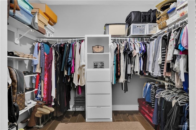 spacious closet with wood finish floors