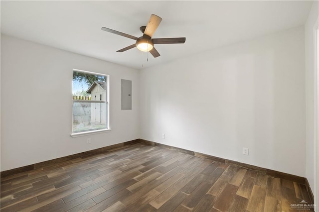 1815 W Adelita St, Weslaco, TX 78599 - empty room with dark wood-style floors, a ceiling fan, and electric panel