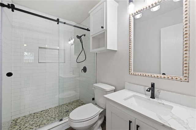 1815 W Adelita St, Weslaco, TX 78599 - bathroom with vanity, a stall shower, and a baseboard radiator