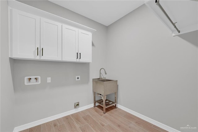 2427 Summer Breeze St, Mission, TX 78572 - washroom with cabinet space, hookup for an electric dryer, light wood-style floors, and hookup for a washing machine