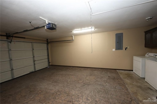 5310 Nicole Dr, Edinburg, TX 78542 - garage with electric panel, washing machine and clothes dryer, and a garage door opener