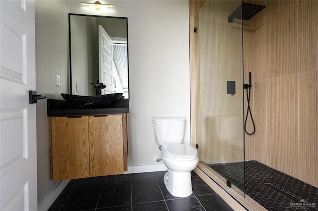 bathroom with walk in shower, tile patterned flooring, and toilet