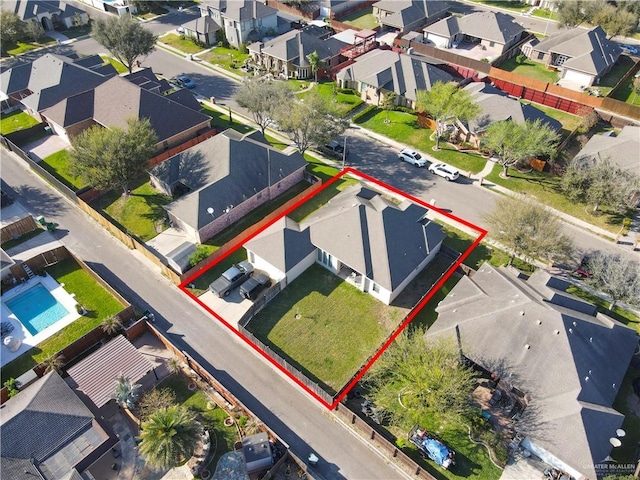 bird's eye view with a residential view