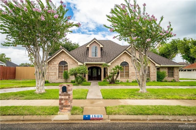 view of front of home with a front lawn