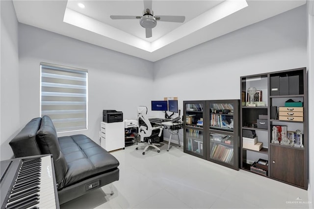6073 Surrey Ln, Brownsville, TX 78526 - office area featuring a ceiling fan and a raised ceiling