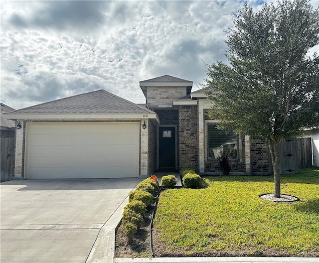 view of front of house featuring a front lawn and a garage