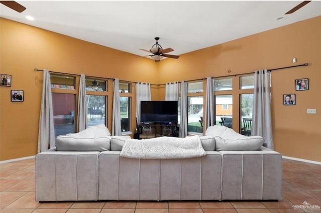 living room featuring light tile patterned flooring