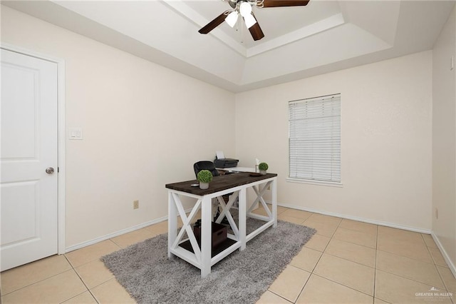 2005 Oriole Ave, Mcallen, TX 78504 - office with tile patterned floors, a raised ceiling, ceiling fan, and baseboards