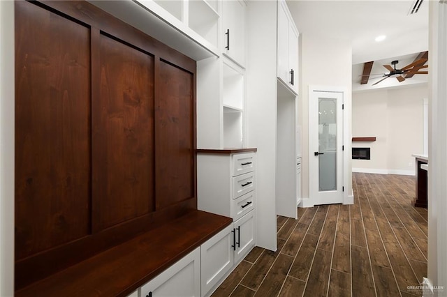 15439 E Davis Rd, Edinburg, TX 78542 - mudroom featuring dark wood-style flooring, a ceiling fan, baseboards, and recessed lighting