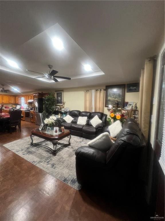 living room featuring ceiling fan