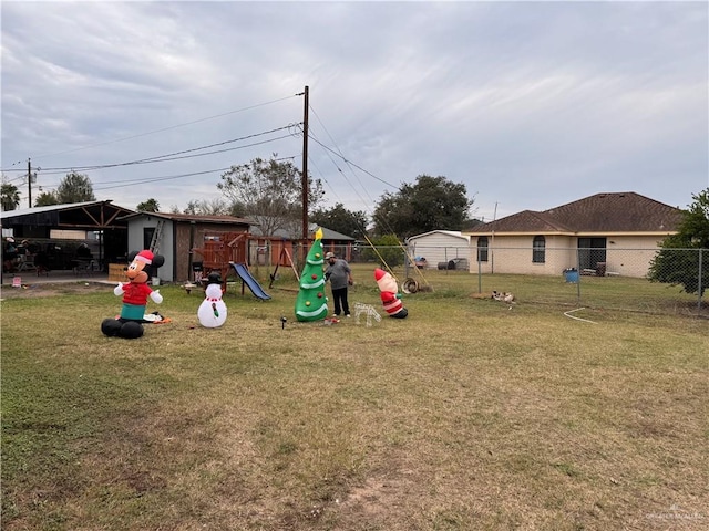 view of yard featuring a playground