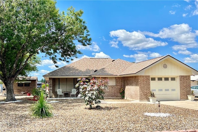 single story home with a garage