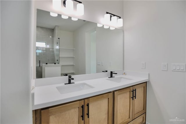 1502 Stirrup Cir, San Benito, TX 78586 - full bathroom with double vanity and a shower with door