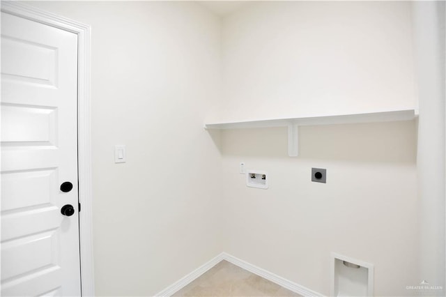 1502 Stirrup Cir, San Benito, TX 78586 - laundry room featuring electric dryer hookup, hookup for a washing machine, baseboards, and light tile patterned floors