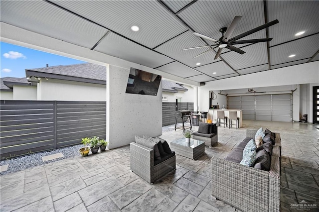 1613 E Mayhem Dr, Edinburg, TX 78542 - view of patio / terrace with a ceiling fan and an outdoor hangout area
