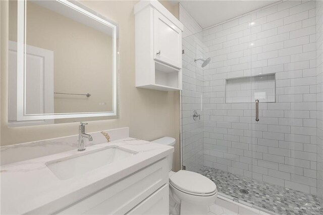3409 Emma Dr, Weslaco, TX 78596 - full bathroom with a stall shower, vanity, and toilet