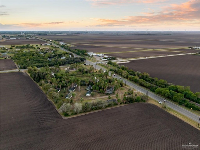 view of aerial view at dusk